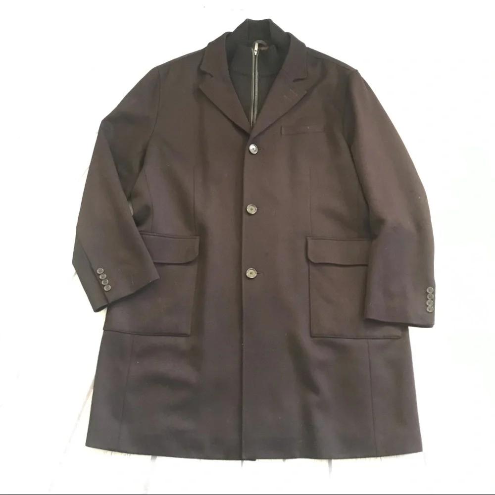 Cole Haan Wool blend Brown Double Closure Zip & Button Peacoat Sz XXL